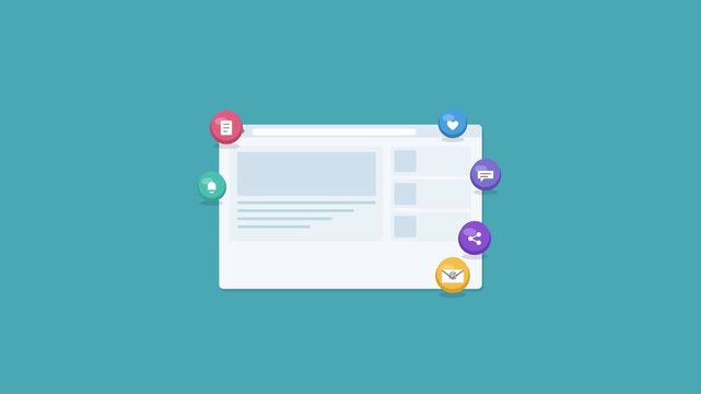 blog article layout in a browser window with floating 3D icons, teal color scheme