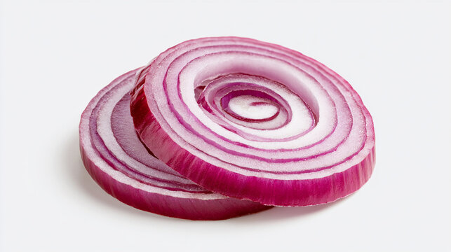 Two fresh red onion slices isolated on white background