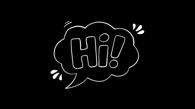 Handdrawn speech bubble with the word hi inside, doodle style greeting message on on transparent background