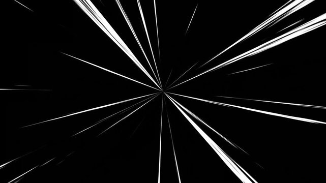 Bright anime speed lines animation on black background, manga style speed velocity line flash action overlay motion scenes, manga speed line motion 4K video animation.