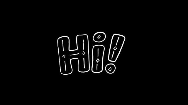 Hand drawn doodle text hi with exclamation mark, cute lettering design element for greeting cards and social media posts on transparent background