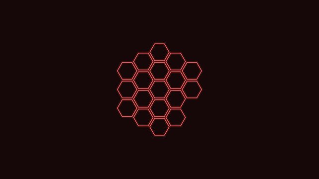 hexagonal technology grid line pattern, red neon style
