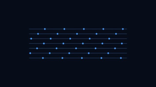 data flow line icon with streaming particles, blue neon style