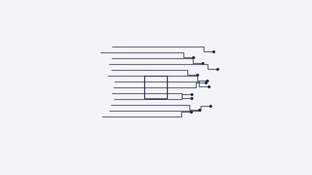 circuit board line icon with connected traces and nodes, dark ink blue style
