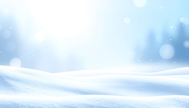 Winter Wonderland Snowy Landscape with Soft Bokeh Lights.