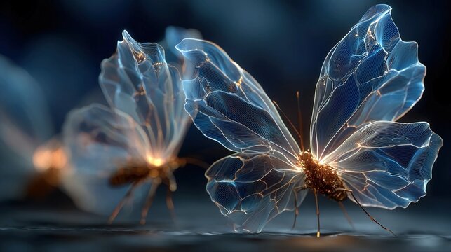 Delicate translucent butterflies emerging from abstract dark shapes representing emotional release, personal transformation, and freedom of mind in a conceptual mental health design,