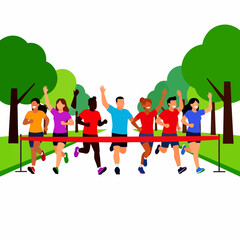 Fototapeta premium Runners Crossing Finish Line in Park.