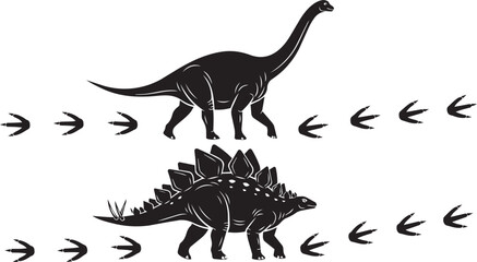 Silhouettes of two different dinosaurs walking with their tracks during daytime © SD DESIGN STUDIO
