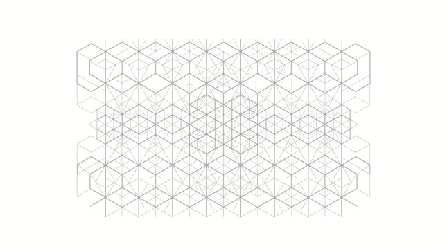 Geometric Abstract Pattern: Interlocking Cubes and Triangles in Wireframe Design