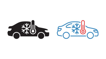 Naklejka premium Car Temperature Icons Line Style With Snowflake And Thermometer