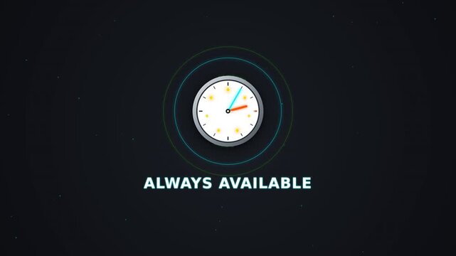 Motion of clocks showing different times with always available text in a dynamic video.