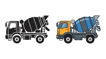 Fototapeta premium Concrete Mixer Truck Illustration Black and White And Colored Versions