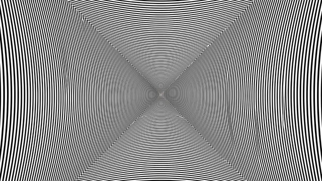 Black and white optical illusion pattern with concentric waves, illusion