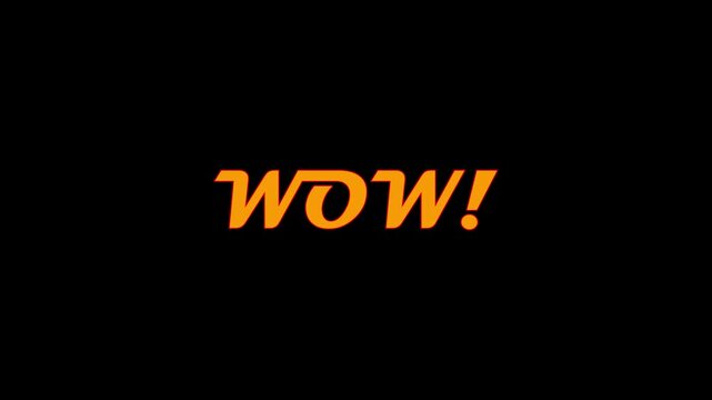 Orange yellow wow typography slang text graphic element on dark background 4k 25fps