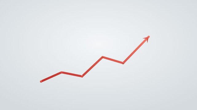 financial growth concept with an ascending line graph reaching the top, red color scheme