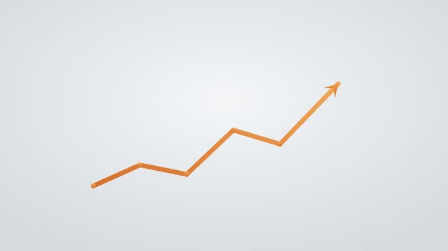 financial growth concept with an ascending line graph reaching the top, orange color scheme