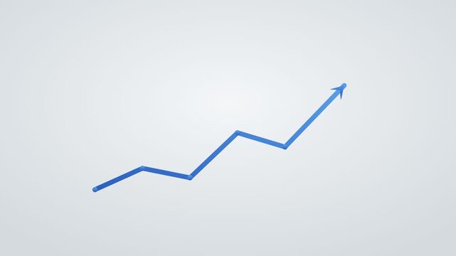 financial growth concept with an ascending line graph reaching the top, blue color scheme