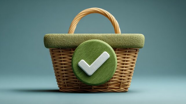 Basket containing green and white felt materials for smart checkout widget icon concept representation