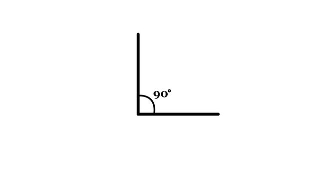 90 degree angle. Icon of 90 degree. Acute angle. Symbol for measure and math isolated icon animation..90 degree right angle measurement animation, alpha channel. 4k motion video.