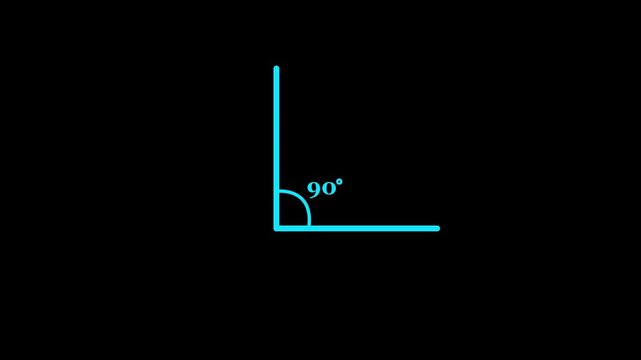 90 degree angle. Icon of 90 degree. Acute angle. Symbol for measure and math isolated icon animation..90 degree right angle measurement animation, alpha channel. 4k motion video.