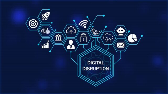Digital Disruption Concept. Business about diagram Infographics. Business, Technology, Internet and network concept. Strategy Framework for Business Growth concept. 4k video