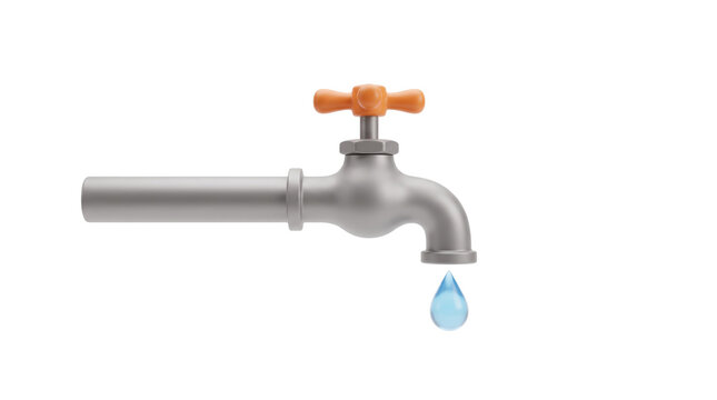 3D Render of a Water Tap Faucet with Falling Drop Isolated on White