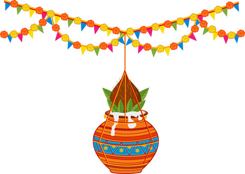 traditional hanging dahi handi for krishna janmashtami festival vector illustration