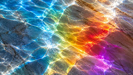 Fototapeta premium Vibrant rainbow light reflections dancing on a textured underwater surface, creating a mesmerizing play of colors and patterns.