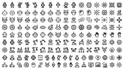 Obraz premium Robot Icon Set Editable Stroke Artificial Intelligence Automation Technology Vector Collection