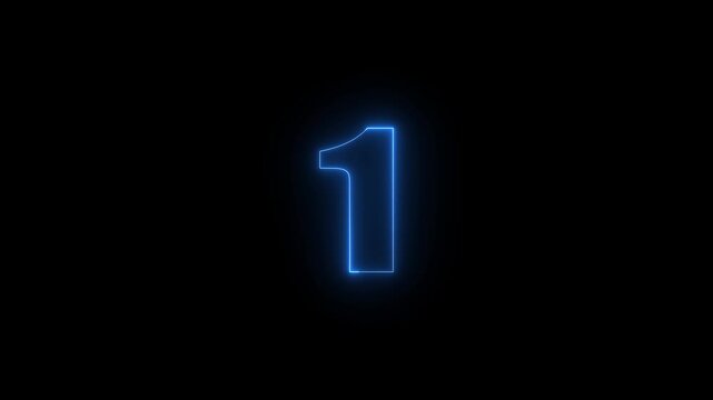 Neon glowing blue color one number icon animation video