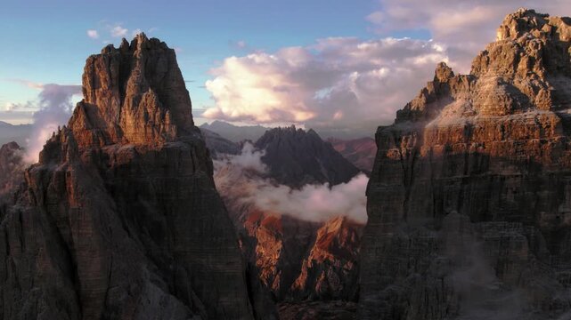 Croda dei Baranci mountain seen between the peaks of Tre Cime di Lavaredo, Dolomites, Italy
