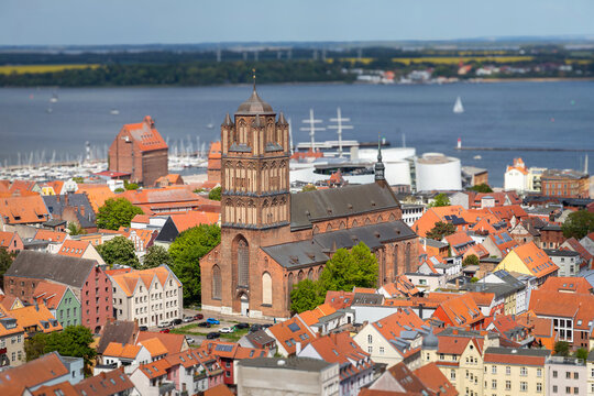 Stralsund, Germany - aerial view of 14th century St. James church (Jakobikirche)