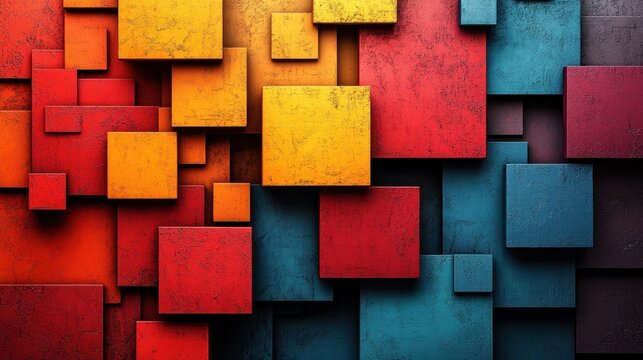Colorful squares and rectangles come together in a visually stunning composition