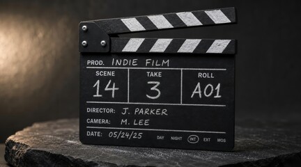 Naklejka premium Black film clapperboard with chalk marks