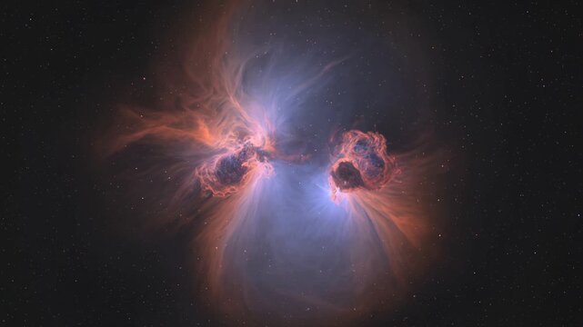 Spectacular thor's helmet nebula, also known as ngc 2359, slowly rotating through the cosmos, showcasing its beautiful, colorful gas clouds and stellar formations