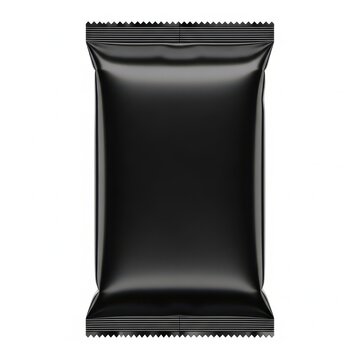 Blank black food packaging pouch mockup isolated on white background