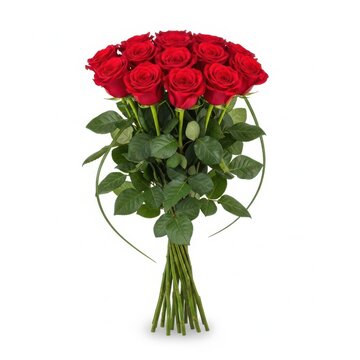 Large bouquet of fresh red roses isolated on white background with romantic