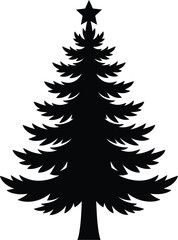 Obraz premium Black and white christmas tree vector illustration with star topper