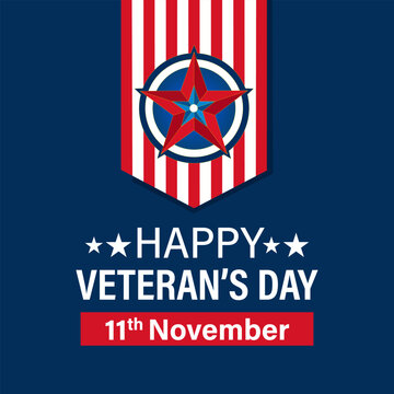 Veterans Day greeting card with patriotic US red and blue star insignia
