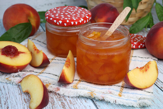homemade peach jam in jar