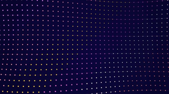 A vibrant pattern of dotted neon lights forming diagonal lines on a dark background creates a dynamic visual effect suitable for technology, entertainment, futuristic themes, and modern digital
