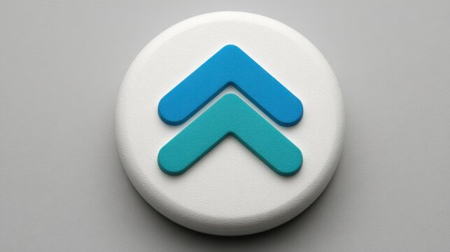 White button featuring a blue arrow indicating smart upsell functionality for enhanced user experience and engagement