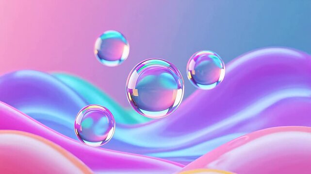 Colorful bubbles floating on soft waves