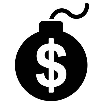 Financial bomb with dollar sign vector icon representing economic crisis or market volatility