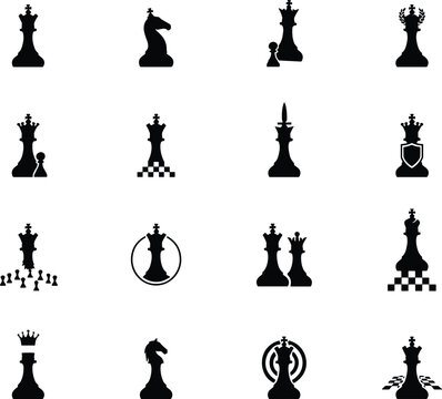Black icons of chess pieces representing strategy and leadership concepts