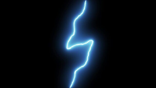 4k Realistic blue lightning storm bolts flashing across, cartoon lightning energy burst flash fx animation, electric strike isolated on black screen. glaring and spectacular lightning, thunderstorms