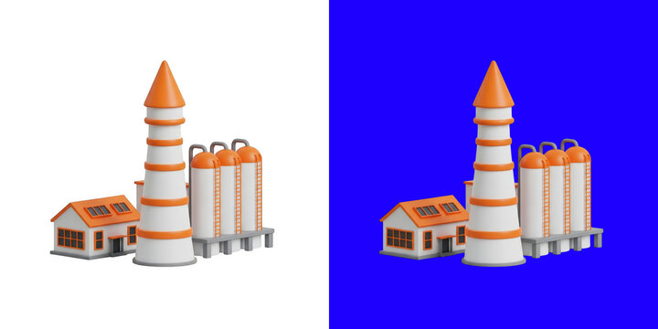 3D Factory Building With Industrial Silos And Tall Chimney transparent png
