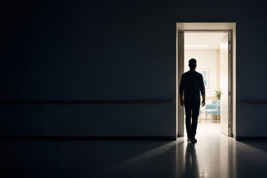 Man Approaching an Illuminated Clinic Doorway