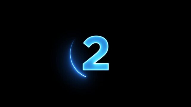 Neon bright glowing countdown timer from 5 to 0 seconds. Neon glowing countdown timer 5 second animation .Neon Countdown on black background. Neon bright glowing countdown timer