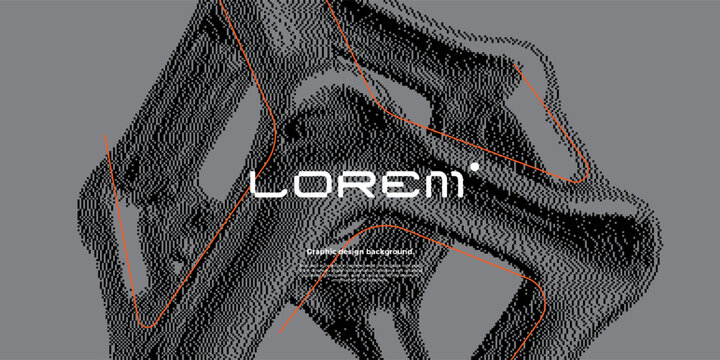 Futuristic background with 3d dithered shape and dynamic lines.